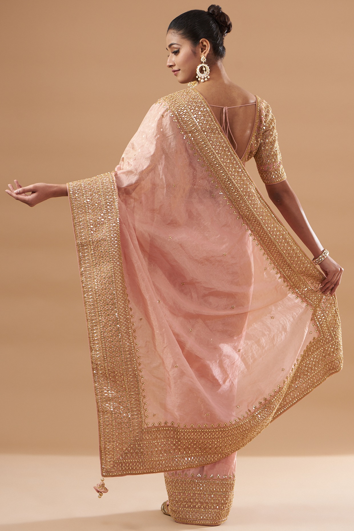 Peach Color Pure Georgette Sequin Saree - Tirja Collection Yf#22930,  सिक्विन्स वर्क साड़ी - Ozone Shield, Mumbai | ID: 2849821723433